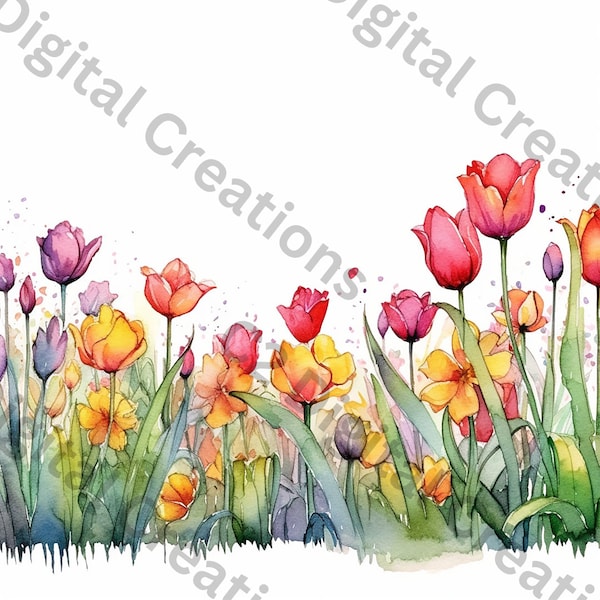 20+ Watercolor Tulip Borders-Wild Flowers-Premade-Floral Clipart Borders-Wedding Clipart-high quality (300 DPI) PNG-transparent background