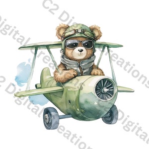 30 Watercolor green teddy bear baby boy - airplanes - trucks, baby shower clipart pack for commercial use - 400 DPI - transparent background
