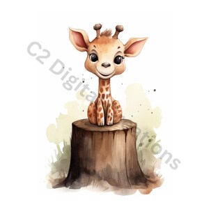 Pacchetto di 20 clipart Baby Cartoon Acquerello Safari Animal - PNG per uso commerciale - 400 DPI - sfondo trasparente