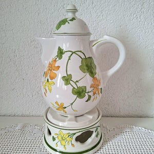 Vintage Villeroy & Boch Geranium Coffee Pot with Warmer, Germany 1980s, Floral Porcelain Teapot Set, Retro Kitchen Decor