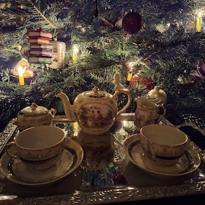 Zestaw do kawy Mocha dla 2 osób, porcelana niemiecka z lat 50. XX wieku, styl Turyngii, romantyczny wystrój krajobrazowy, zestaw do herbaty z opcjonalną tacą