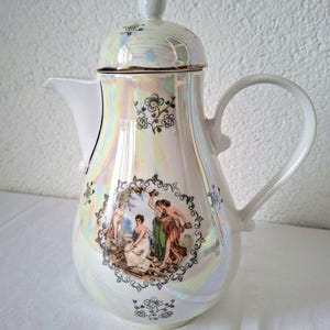 Vintage Kahla Teapot Coffee Pot Madonna Nymphs | Iridescent German Porcelain | GDR 1970s | Romantic Mythology Design
