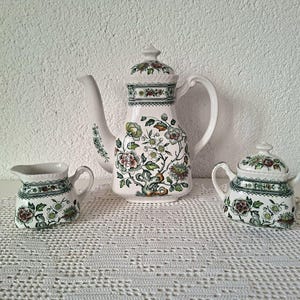 Vintage Wood & Sons Dorset Coffee Set • English Transferware Coffeepot Sugar Bowl Creamer • 1950s England • Cottagecore Floral Teaware