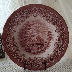 Vintage Grindley Homeland Red Transferware Soup Bowl, England 1950s, Staffordshire Cottagecore Tableware