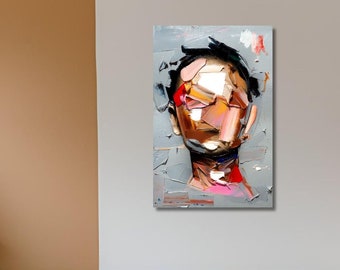 抽象的な顔のない男の油絵：質感のあるシュールな肖像画 - Etsy 日本