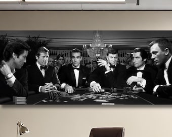 Arte de parede em tela do jogo de pôquer James Bond, pôsteres de James Bonds, arte de parede do cassino James Bond, 007 James Bonds, decoração de casa para presente de caverna do homem