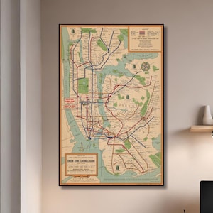 New York City Subway Map Vintage Stil Karte der NYC Subway, restaurierter Feindruck auf Poster oder Leinwand, Subway Style Leinwand Wandkunst