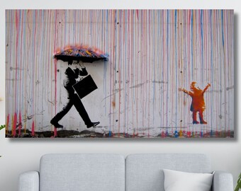 Stampa Su Tela Con Cornice, Opera D'arte In Stile Banksy, Minimalista Grigia, 20,3x25,4 Cm, Decorazione Moderna Per Parete