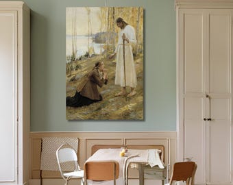 Christ and Mary Magdalene Canvas Wall Art, Christian Art, Jesus Print, Finnish Art, Gift Idea