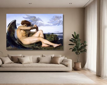 Fallen Angel Canvas, Alexandre Cabanel, Reproduction Art, Angel Wall Decor, Classic Fine Art, Angel, Naked man Printing, Ready To Hang