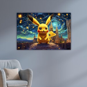 Cute Electric Monster Wall Art AI Generated Fantasy Creature Poster Night Sky Print Whimsical Character Decor Paint Printable Artwork Canvas