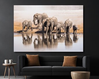 Elephants Original Canvas, Big African Elephants Art, Elephant Family Art, Elephants Fine Art, Kids Animal Print, Wild Life