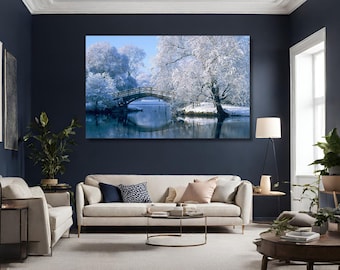 Winter Art, Huge Canvas Home Decor, Snow Art, Nature Wall Art, Snowy Art, Winter Wall Art, Snowy Trees Art, Frozen Lake Art Print