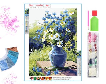 Diamond Painting Kit - Daisy Bouquet - 5D DIY Diamond Set with Accessories - For Kids and Adults - 40x30 cm - 16x12 inch - Chamomile