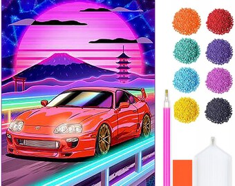 Kit de peinture diamant voiture de sport - Kit diamant bricolage 5D avec accessoires - Pour enfants et adultes - 40 x 30 cm - 16 x 12 pouces - Super voiture rouge