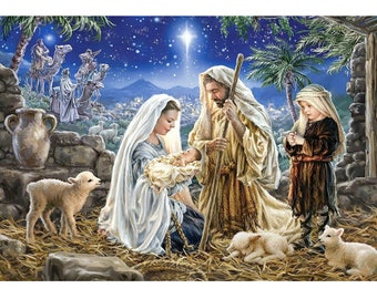 Kit de peinture diamant crèche de Noël - Ensemble de diamants bricolage 5D avec accessoires - Pour enfants et adultes - 40 x 30 cm - 16 x 12 pouces - Enfant Jésus-Christ