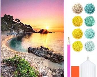 Diamond Painting Kit Paradise Beach - 5D DIY Diamond Set with Accessories - For Kids and Adults - 40x30 cm - 16x12 inch - Sandy Sea Coast