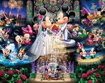 Kit de peinture diamant Mickey Mouse Mariage - Ensemble de diamants 5D à faire soi-même avec accessoires - Pour enfants et adultes - 40x30 cm - 16x12 pouces - Minnie Mouse