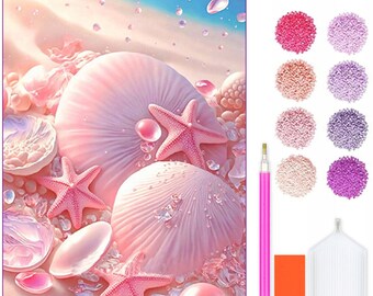 Kit de peinture diamant Starfish Beach - Parure de diamants bricolage 5D avec accessoires - Pour enfants et adultes - 40 x 30 cm - 16 x 12 pouces - Plage rose