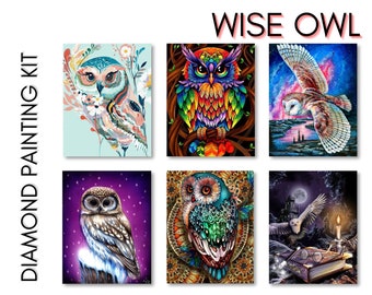 Diamond Painting Kits Wise Owl Collection - 5D DIY Diamond Set with Accessories - For Kids and Adults - 40x30 cm - 16x12 in - Owl Bird