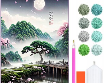 Kit de peinture diamant forêt de Sakura - Parure de diamants bricolage 5D avec accessoires - Pour enfants et adultes - 40 x 30 cm - 16 x 12 pouces - Japon