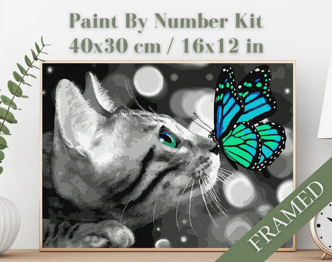  ifymei Paint by Numbers for Kids and Adults Beginner, DIY Gift  Canvas Painting Kits with Frame, 12x16 Inch Colorful Cats and Butterflies