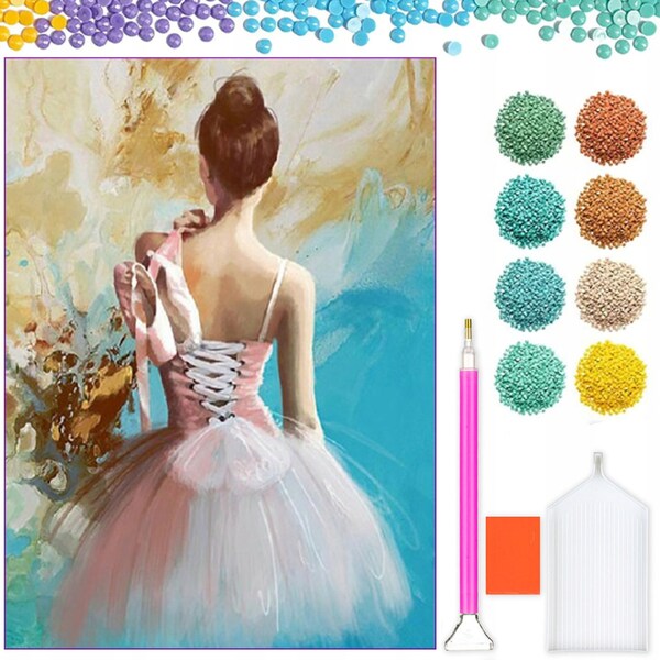 Diamond Painting Kit Baby Ballerina - 5D DIY Diamond Set with Accessories - For Kids and Adults - 40x30 cm - 16x12 inch - Girl Dancer