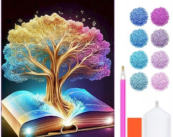 Diamond Painting Kit Wisdom Tree - 5D DIY Diamond Set with Accessories - For Kids and Adults - 40x30 cm - 16x12 inch - Wisdom Book