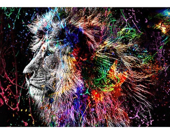 Kit de peinture diamant Pop Art Lion - Parure de diamants bricolage 5D avec accessoires - Pour enfants et adultes - 40 x 30 cm - 16 x 12 pouces - Lion coloré