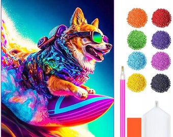 Kit de peinture diamant Rocket Dog - Parure de diamants bricolage 5D avec accessoires - Pour enfants et adultes - 40 x 30 cm - 16 x 12 pouces - Chien de dessin animé
