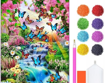 Diamond Painting Kit Colorful Butterflies - 5D DIY Diamond Set with Accessories - For Kids and Adults - 40x30 cm - 16x12 inch - Forest River