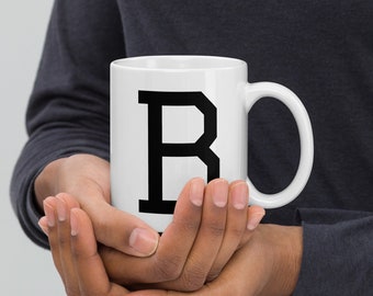 Personalisierte Monogramm-Buchstabe-B-Tasse, weiße glänzende Geschenk-Tasse