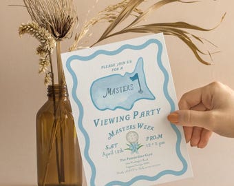 Blue Masters Viewing Party Invitation | Masters Party Theme | Golf Editable Invite | Golf Printable Invite | Boys Viewing | Canva Template