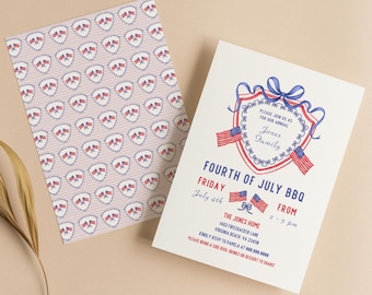 Invitación editable para barbacoa del 4 de julio / Invitación para fiesta del Día de la Independencia / Asado en el patio / Imprimible / Descarga digital / Plantilla Canva