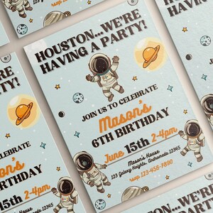Editable Outer Space Planets Boy Birthday Invitation | Houston We Have Invite | Outer Space Astronauts Printable | Digital Canva Template