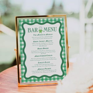 Plantilla editable de letrero de bebidas para menú de bar de golf, tema de fiesta de maestros, letrero de golf, letrero de mesa, fiesta de cumpleaños, lista de bebidas, Canva, 5x7 + 8x10