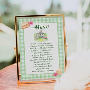 Masters Party Menü bearbeitbare Vorlage, Golf Party Menü, Golf Clubhouse Schild, Menü Tischschild, Geburtstag Par-Tee Menü, Canva, 5x7 + 8x10