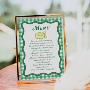 Masters Party Menü bearbeitbare Vorlage, Golf Party Menü, Golf Luncheon Menü, Menü Tischschild, Geburtstag Par-Tee Menü, Canva Vorlage 5x7 + 8x10