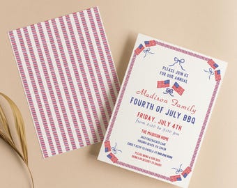 Invitación editable para barbacoa del 4 de julio, invitación para fiesta del Día de la Independencia, invitación a barbacoa, invitación patriótica, descarga digital, plantilla de Canva