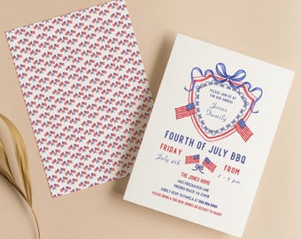 Invitación editable para barbacoa del 4 de julio / Invitación para fiesta del Día de la Independencia / Asado en el patio / Imprimible / Descarga digital / Plantilla Canva