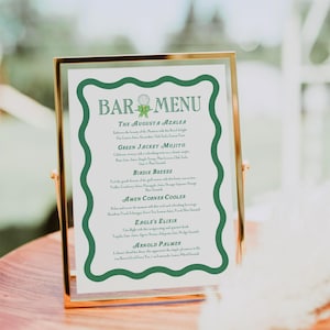 Golf Bar Menü Getränke Schild bearbeitbare Vorlage, Golf Party Thema, Pro Golf Schild, Tischschild, Geburtstag Par-Tee, Getränkeliste, Canva, 5x7 + 8x10
