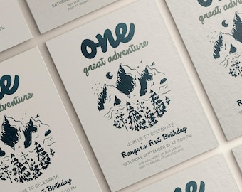 ONE Great Adventure Birthday Invitation | Forest Mountains Nature First Birthday | Camping Birthday Theme | Editable Template DOWNLOAD