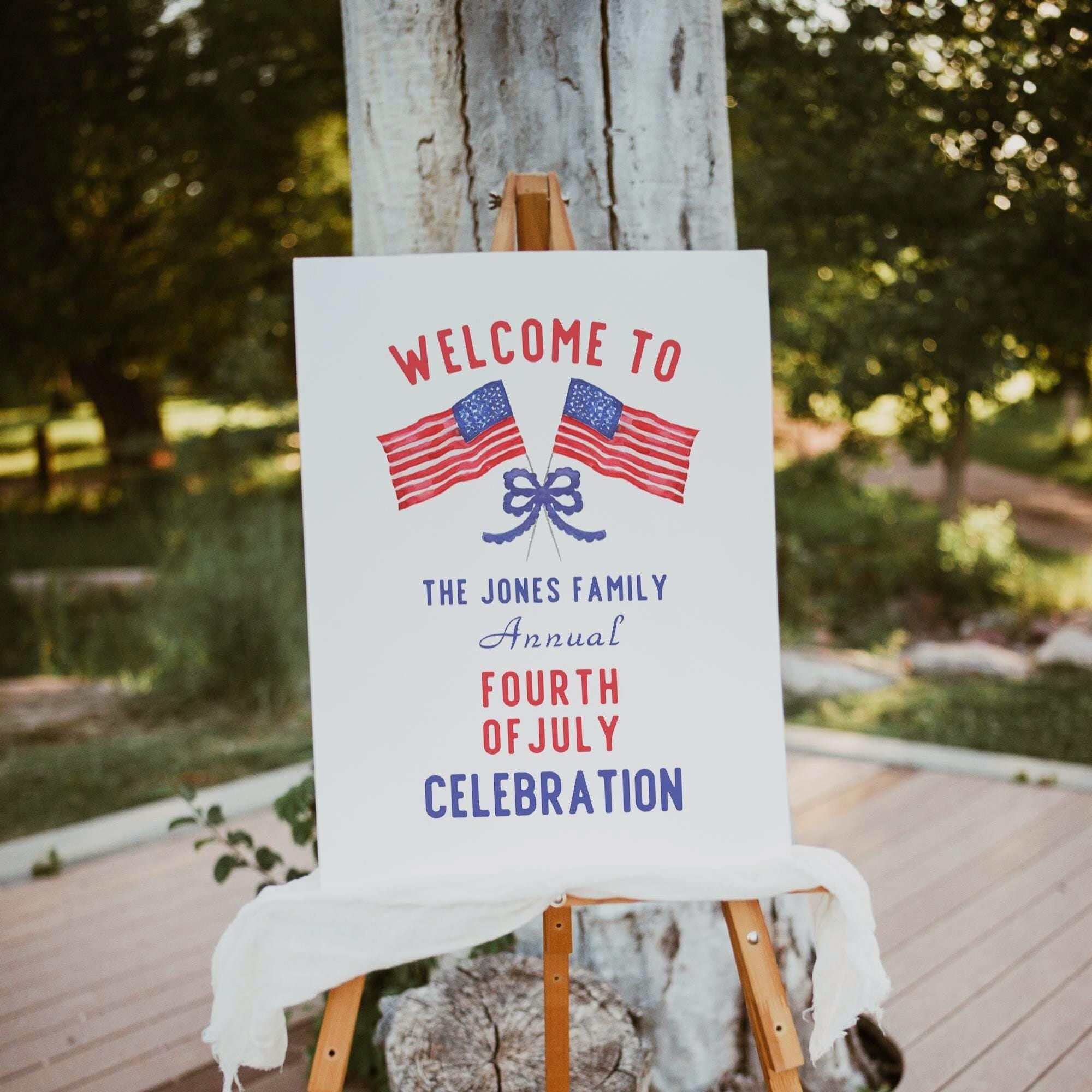 4th of July Welcome Sign Editable, BBQ Party Sign, Independence Day ...