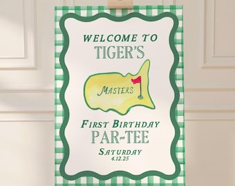 Mastered First Year Golf Birthday Welcome Sign | 1st Birthday | Golf Welcome Sign | Birthday Par-Tee | Gingham | Canva Template