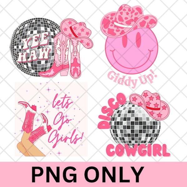 Disco Cowgirl PNG bundle - sticker bundle - digital download - Sublimation design - western png bundle - cricut - pink png file - cute png