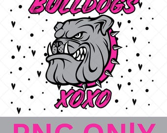 Bulldogs Valentine XOXO PNG - Mascot png - valentine png - dtf- bulldog design - hearts png - pink png - sublimation - t-shirt design - xoxo