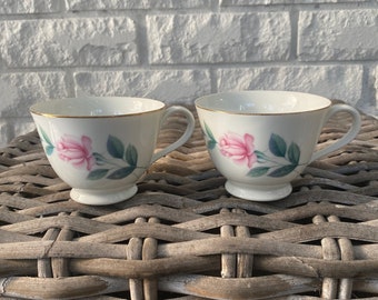 Tazas de té Noritake Anita de la década de 1960 / Motivo de rosa en plena floración / Juego de 2 / Vintage Noritake RC Japan