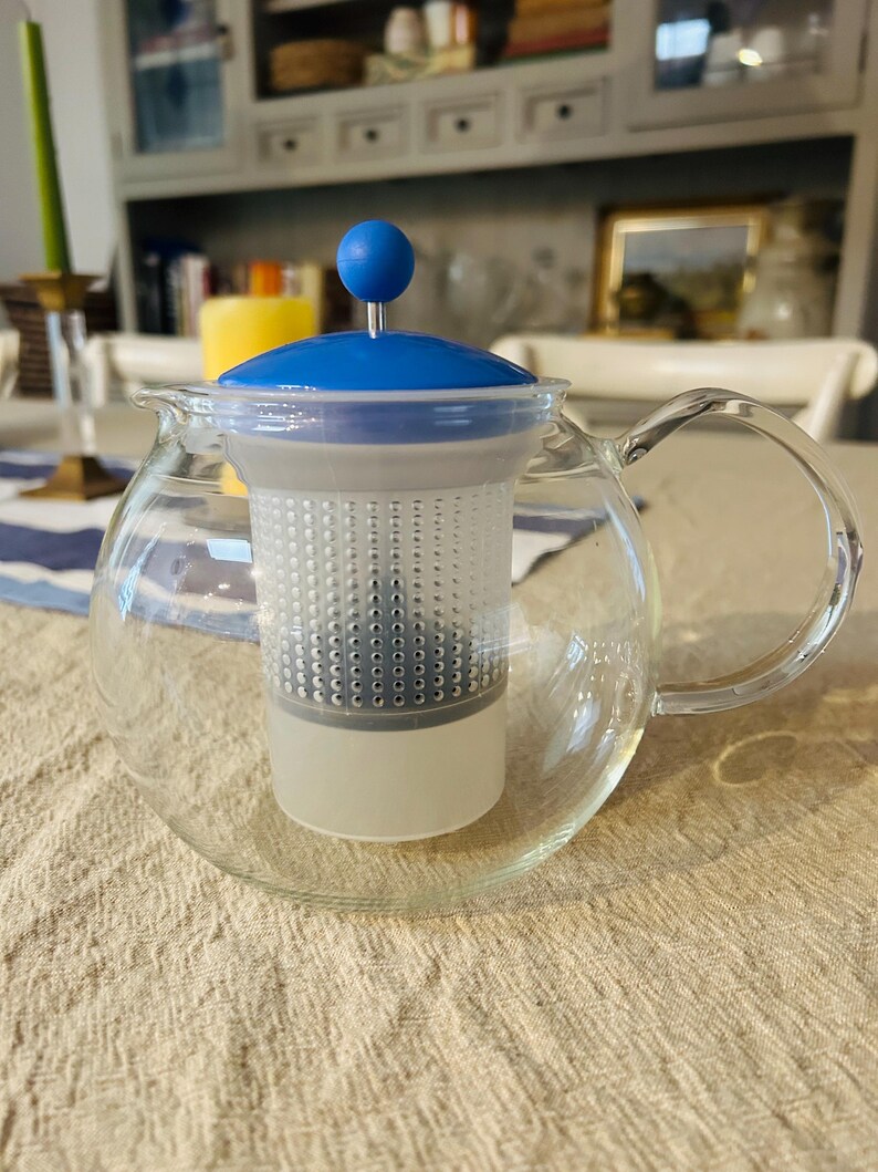 Vintage 1990s Bodum Assam Tea Press | Vibrant Blue Teapot | Danish Design | Heat-Resistant Glass | 1L Capacity | Scandinavian Kitchen Decor image 20