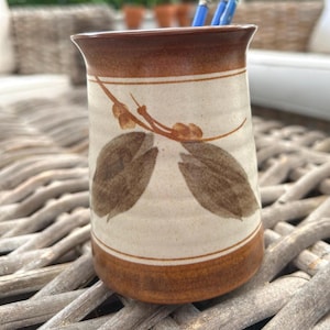 Handmade Pottery Jar | Leaf Design | Brown and Beige Tones | Rustic Ceramic Container | Australian Home Decor | Vessel | Small Vase |