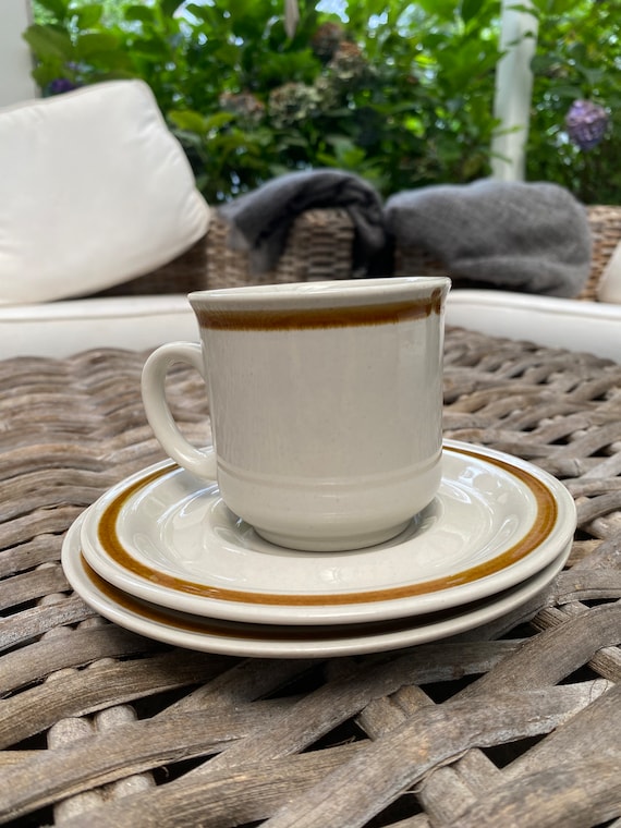 Service à Thé En Grès Marron - Théière + 2 Tasses Avec Soucoupes - Occasion En Bon état